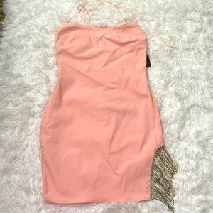 Pink mini dress with diamond chains
